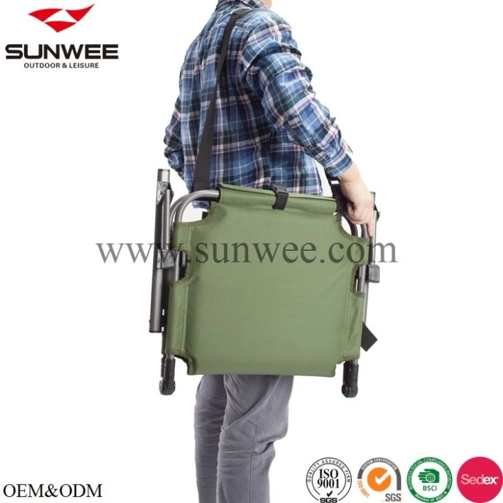 folding stadium seat with shoulder strap